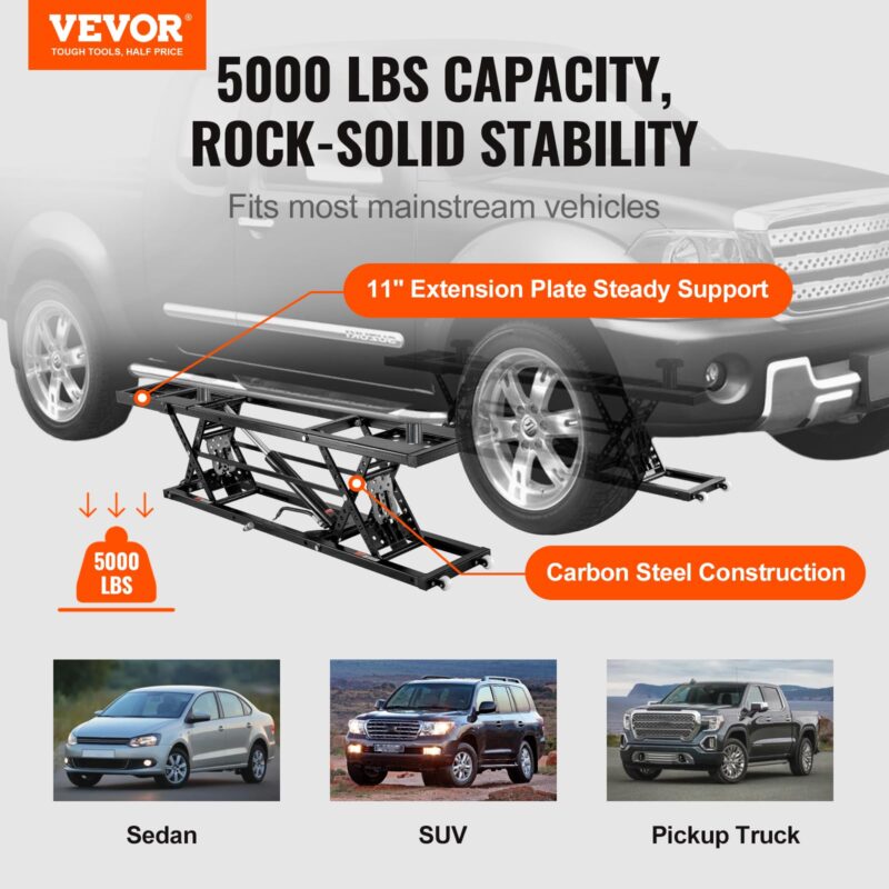 VEVOR Portable Car Lift – 7,000 lbs / 3,175 kg Capacity, 26.8" Max Height, Heavy-Duty Carbon Steel, 120V Scissor Lift for Garage, SUV, and Truck Maintenance - Image 3