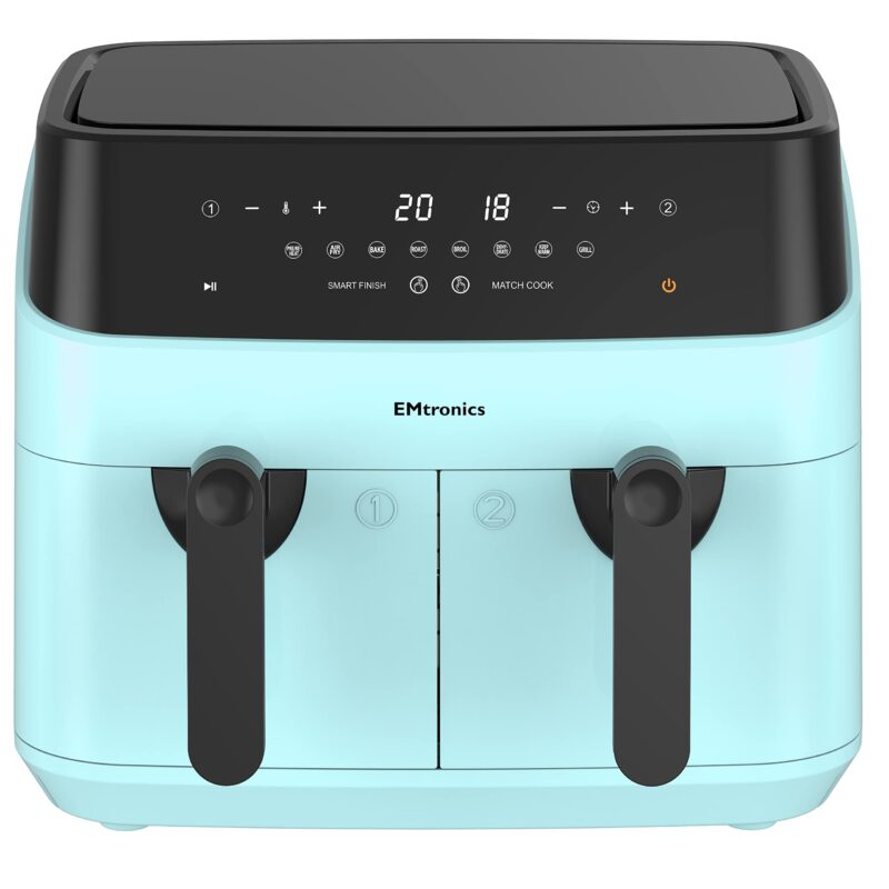 EMtronics EMAFDD9LSL Dual Air Fryer 9L - Double XL Basket, 8 Cooking Presets, 99-Min Timer, Stainless Steel, Oil-Free Healthy Cooking - Image 9