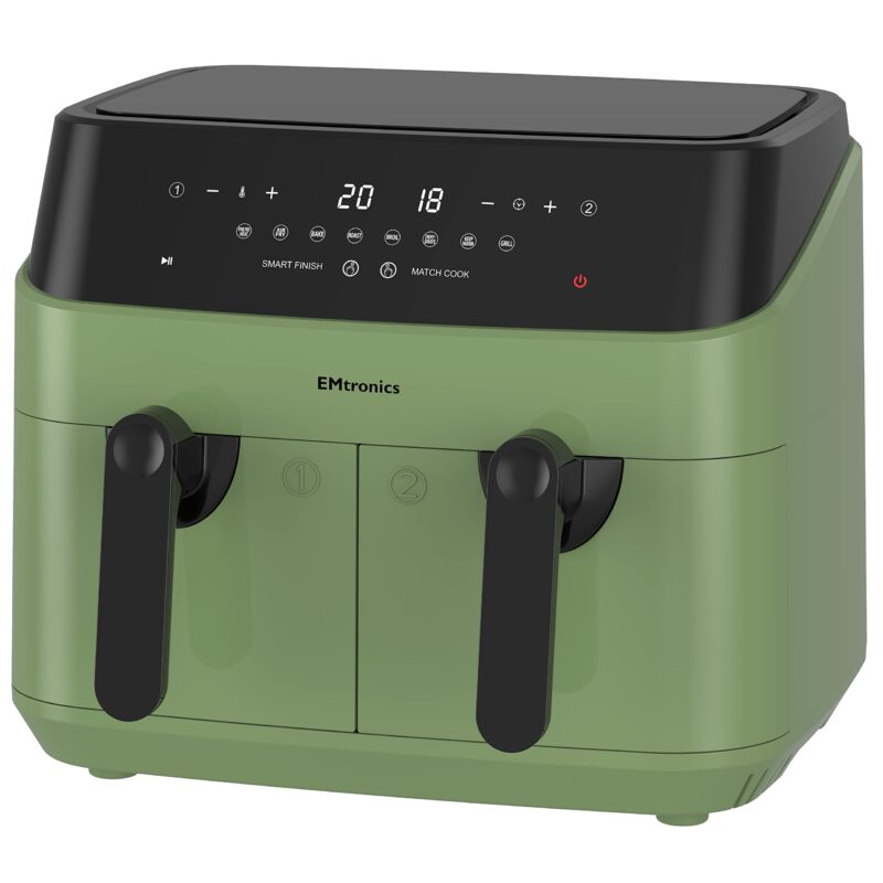 EMtronics EMAFDD9LSL Dual Air Fryer 9L - Double XL Basket, 8 Cooking Presets, 99-Min Timer, Stainless Steel, Oil-Free Healthy Cooking - Image 7