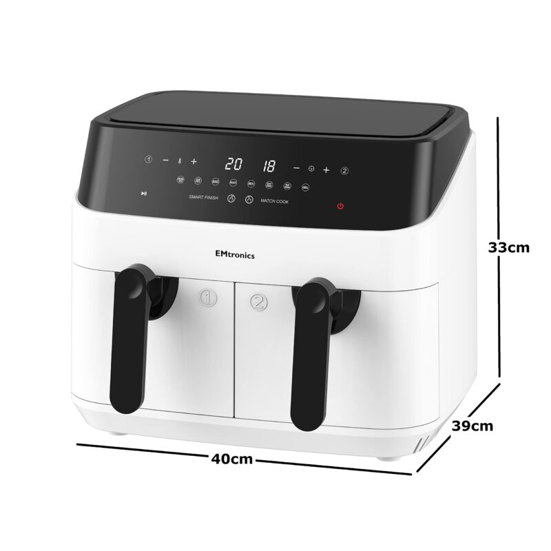 EMtronics EMAFDD9LSL Dual Air Fryer 9L - Double XL Basket, 8 Cooking Presets, 99-Min Timer, Stainless Steel, Oil-Free Healthy Cooking - Image 20