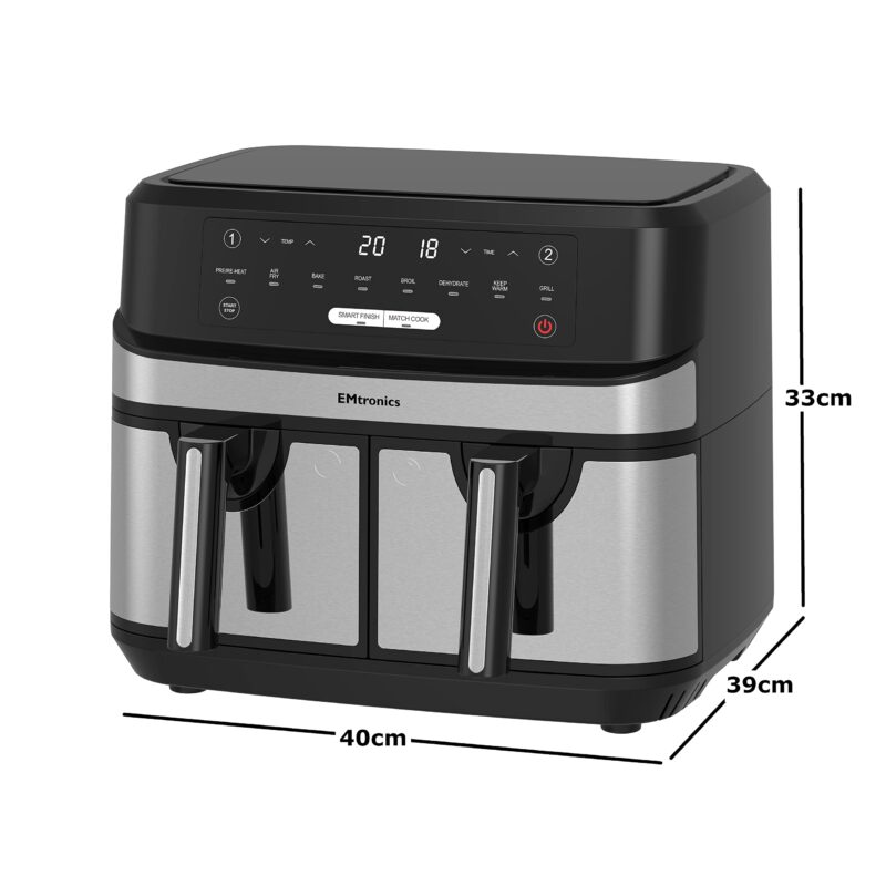 EMtronics EMAFDD9LSL Dual Air Fryer 9L - Double XL Basket, 8 Cooking Presets, 99-Min Timer, Stainless Steel, Oil-Free Healthy Cooking - Image 36
