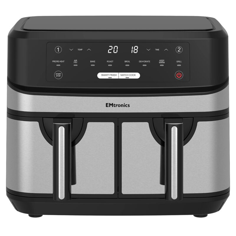 EMtronics EMAFDD9LSL Dual Air Fryer 9L - Double XL Basket, 8 Cooking Presets, 99-Min Timer, Stainless Steel, Oil-Free Healthy Cooking - Image 33