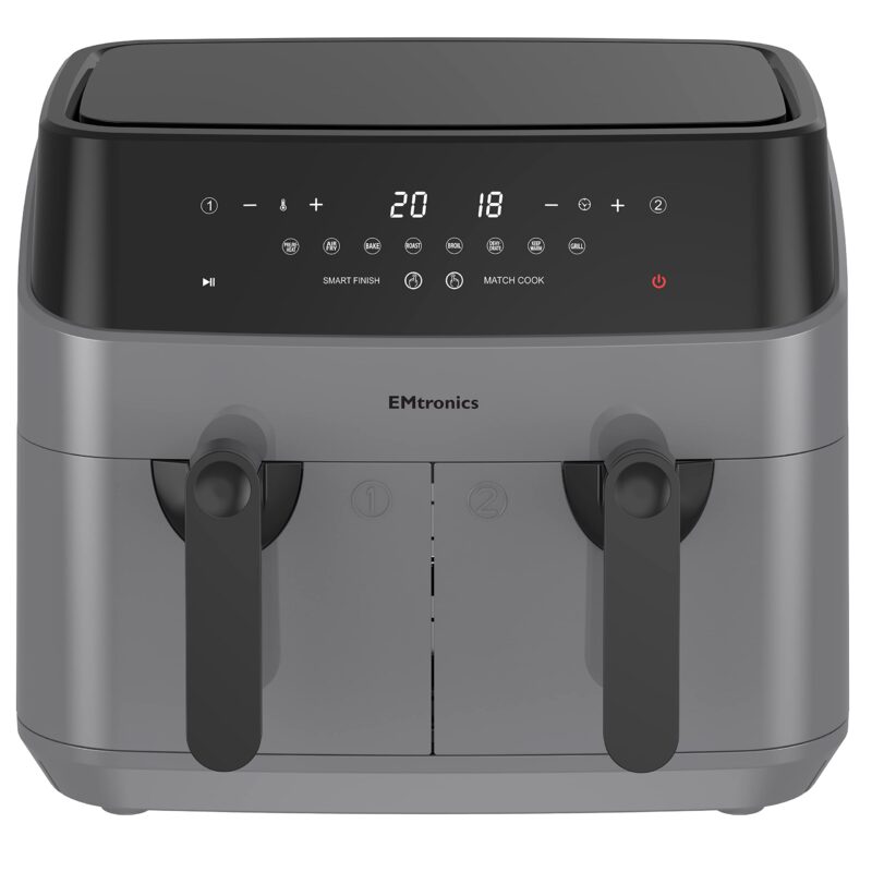 EMtronics EMAFDD9LSL Dual Air Fryer 9L - Double XL Basket, 8 Cooking Presets, 99-Min Timer, Stainless Steel, Oil-Free Healthy Cooking - Image 29