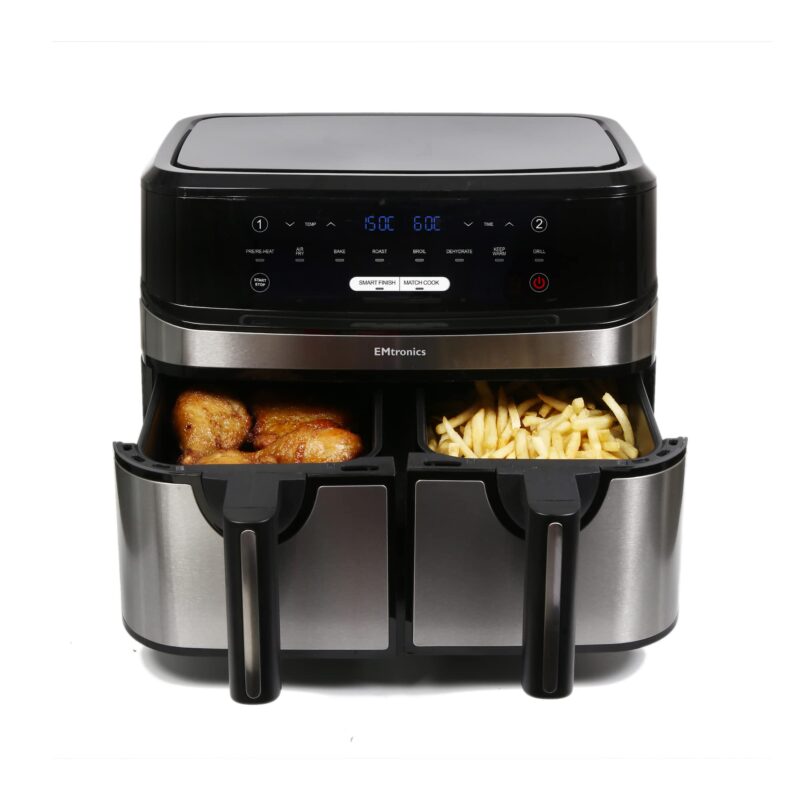 EMtronics EMAFDD9LSL Dual Air Fryer 9L - Double XL Basket, 8 Cooking Presets, 99-Min Timer, Stainless Steel, Oil-Free Healthy Cooking - Image 37