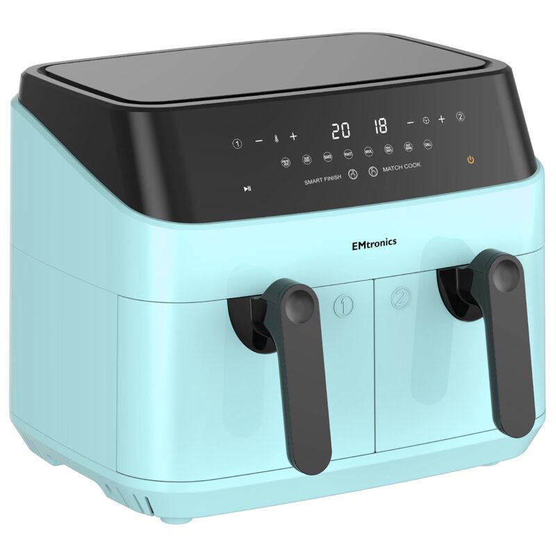 EMtronics EMAFDD9LSL Dual Air Fryer 9L - Double XL Basket, 8 Cooking Presets, 99-Min Timer, Stainless Steel, Oil-Free Healthy Cooking - Image 11