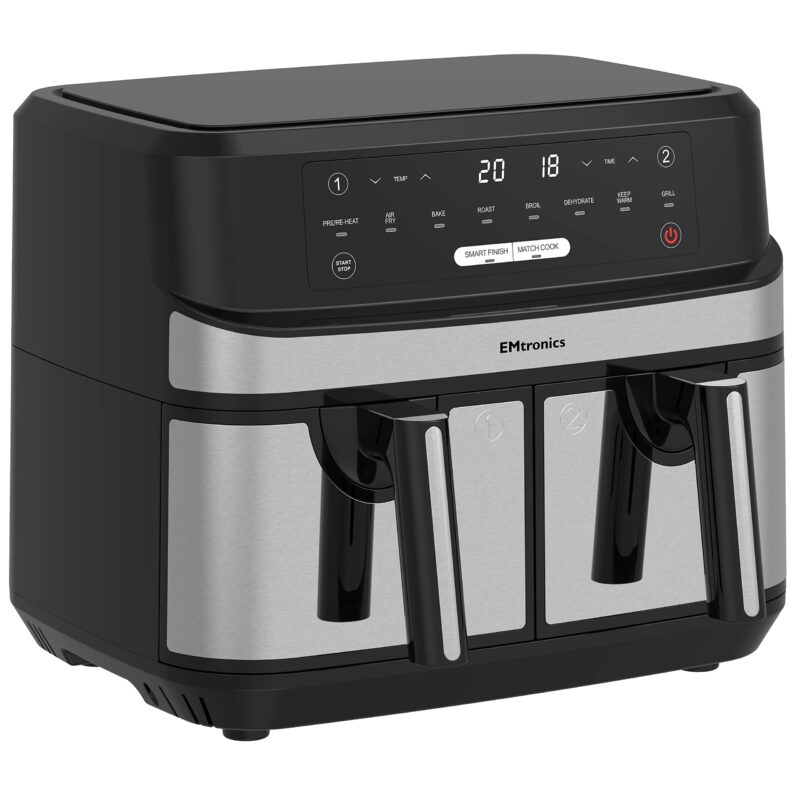 EMtronics EMAFDD9LSL Dual Air Fryer 9L - Double XL Basket, 8 Cooking Presets, 99-Min Timer, Stainless Steel, Oil-Free Healthy Cooking - Image 34