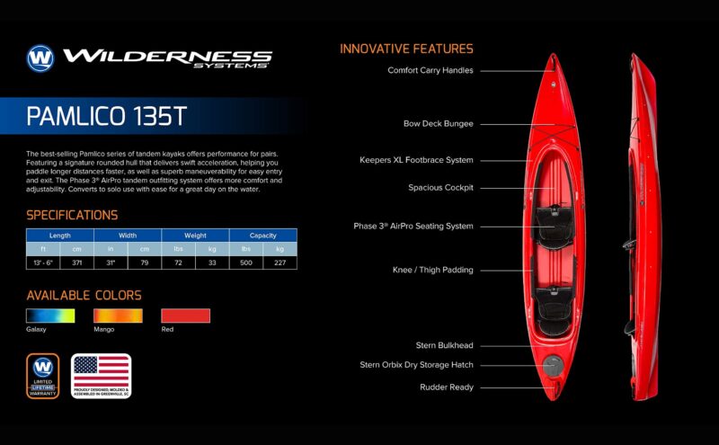 Wilderness Systems Pamlico 135T 13′6″ Sit-Inside Tandem Kayak – Convertible to Solo, Phase 3 AirPro Seats & Rear Dry Hatch - Image 9